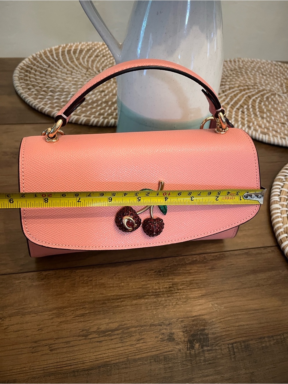 Coach Coral Pink Cherry Appliqué Top-Handle Satchel - Picture 5 of 16